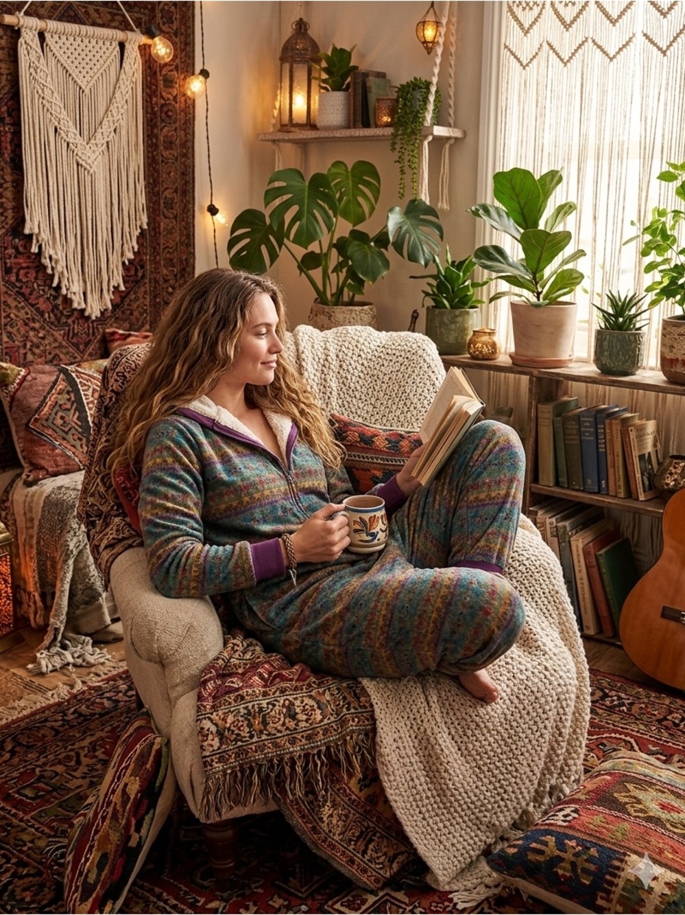 NATURAL LIFE Multicolor Patterned Zip-Front with Purple Trimo